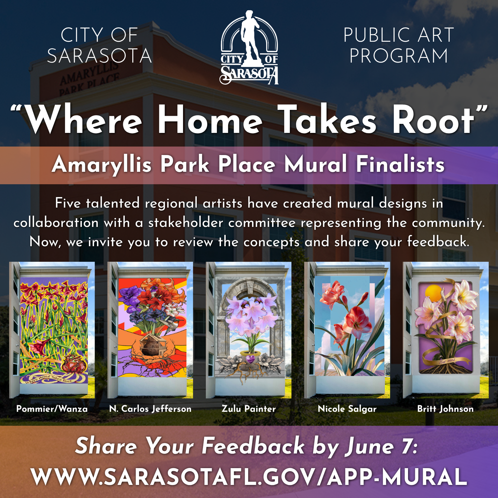 Graphic for the Amaryllis Park Place mural finalists and survey
