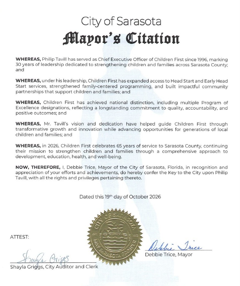 Screenshot of Key to the City Philip Tavill Mayor Citation