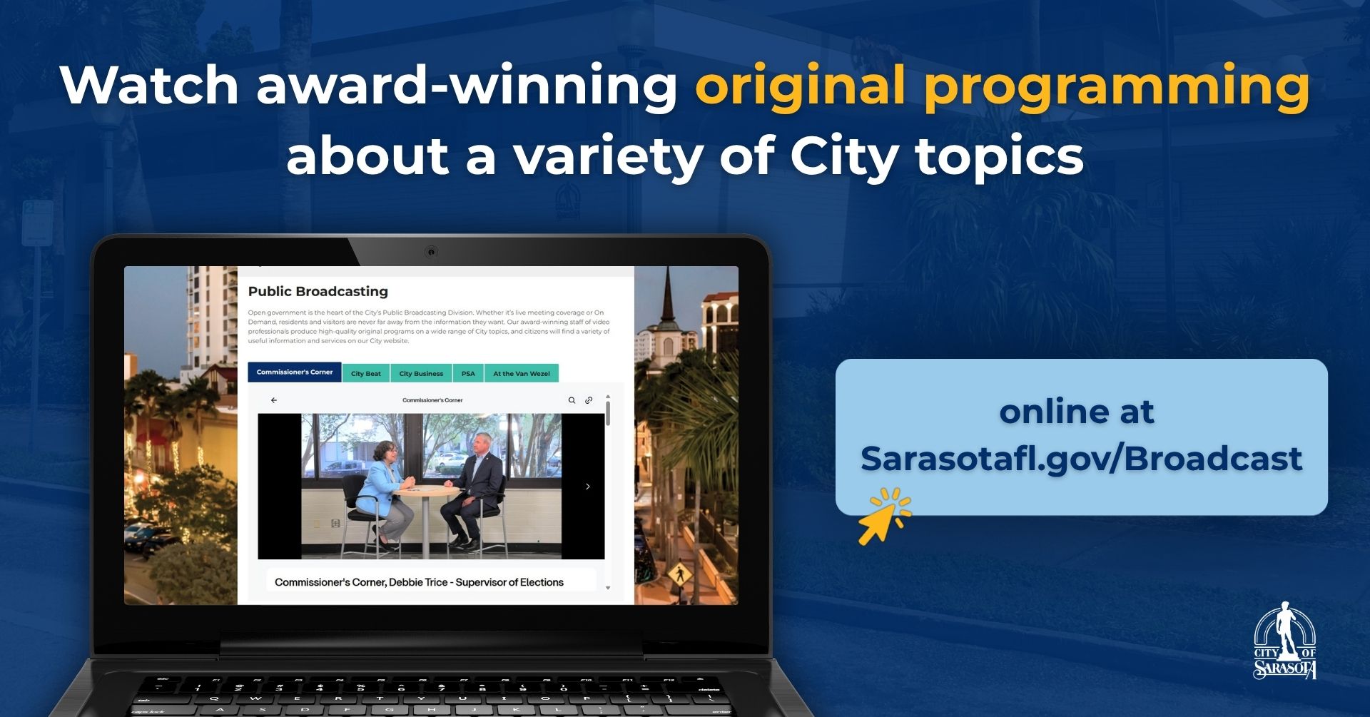 Public Broadcasting original programming graphic including view of City webpage