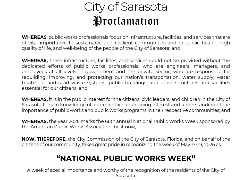 Screenshot of the National Public Works Week proclamation