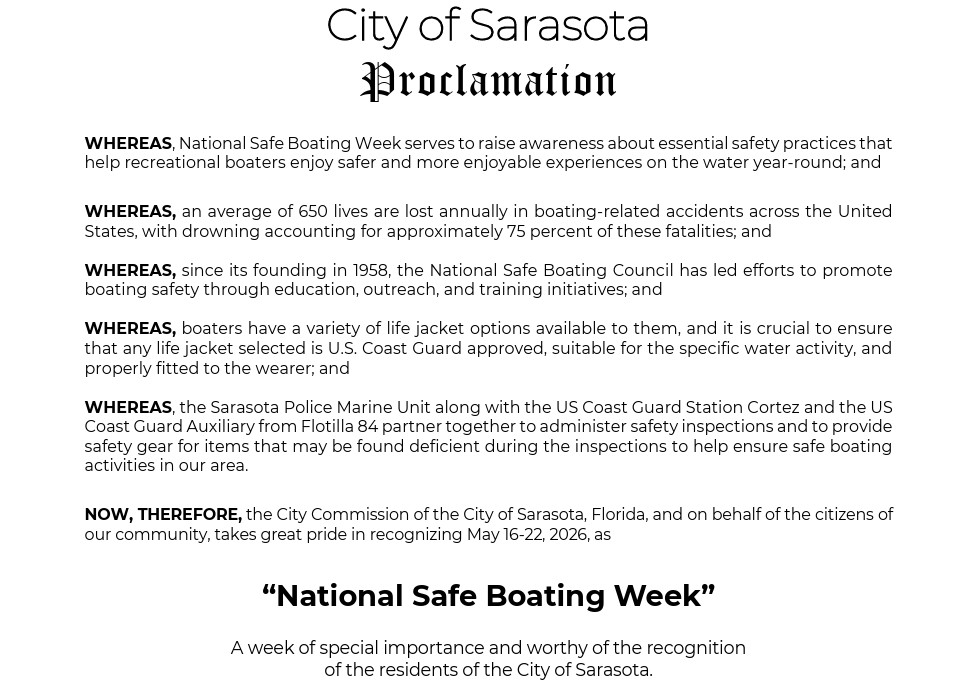Screenshot of the official National Safe Boating Week Proclamation