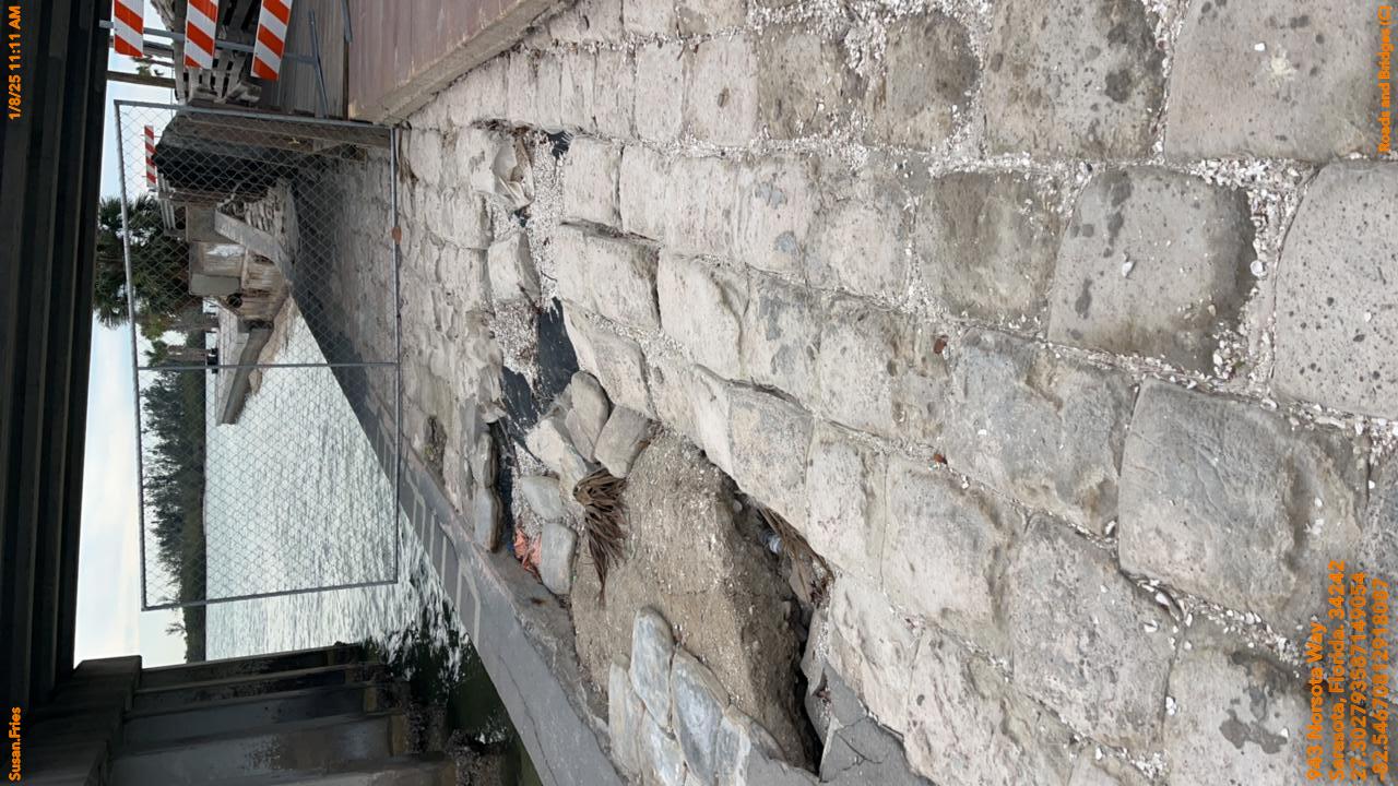 Damage to stonework and masonry at Bay-Island Park